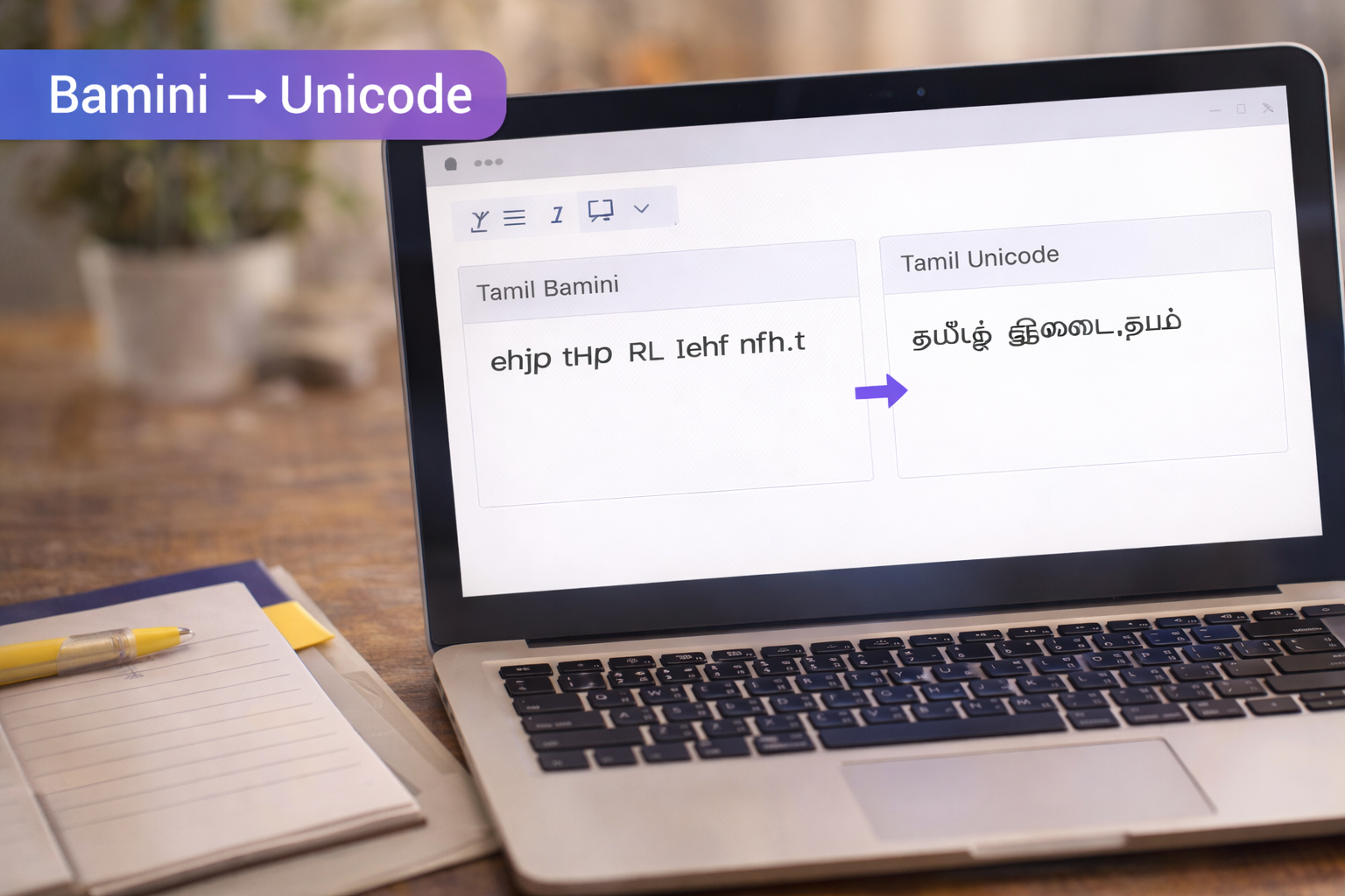 Bamini to Unicode Tamil text conversion