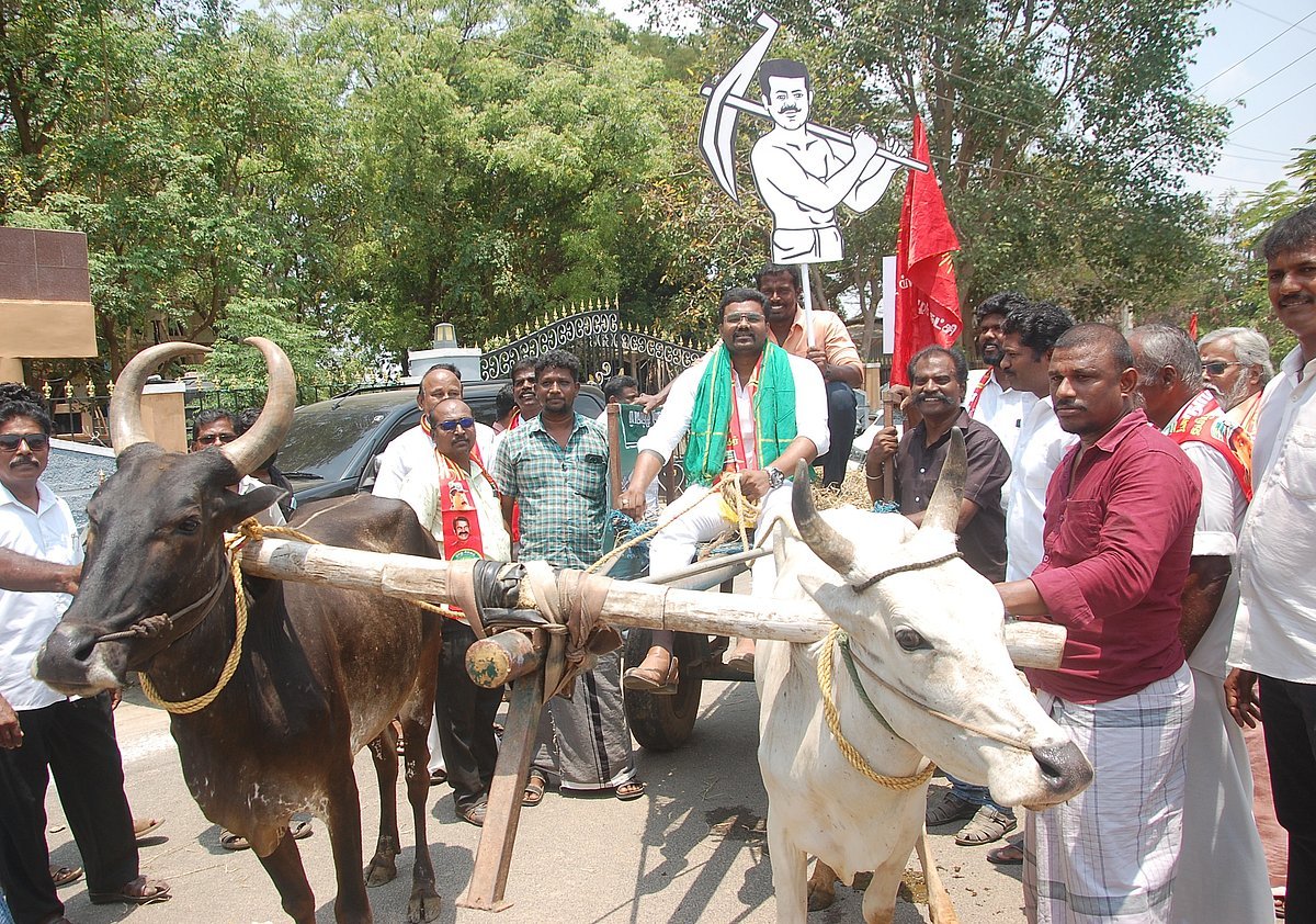 பிணம் வேடம்! மாட்டு வண்டி பயணம் ! கையில் வேல்! - நெல்லையில் வேட்பாளர்களின் கலக்கல் வருகை.!