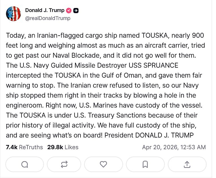 TOUSKA: Iran ignored the warning; consequence, the US seized the ship – the background of the incident?