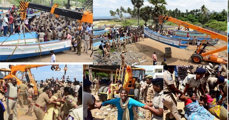 Villupuram: Fisherwomen’s noose protest; clash with police | Photo Album