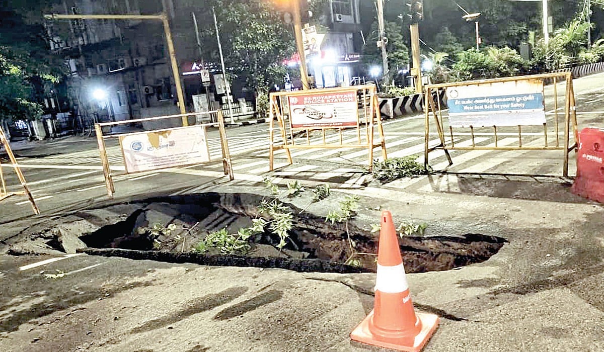 A 4-foot-deep pit on Mylapore Radhakrishnan Road