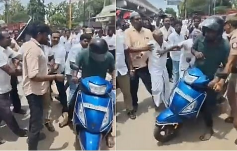DMK members attack two-wheeler rider in Nellai! Viral video